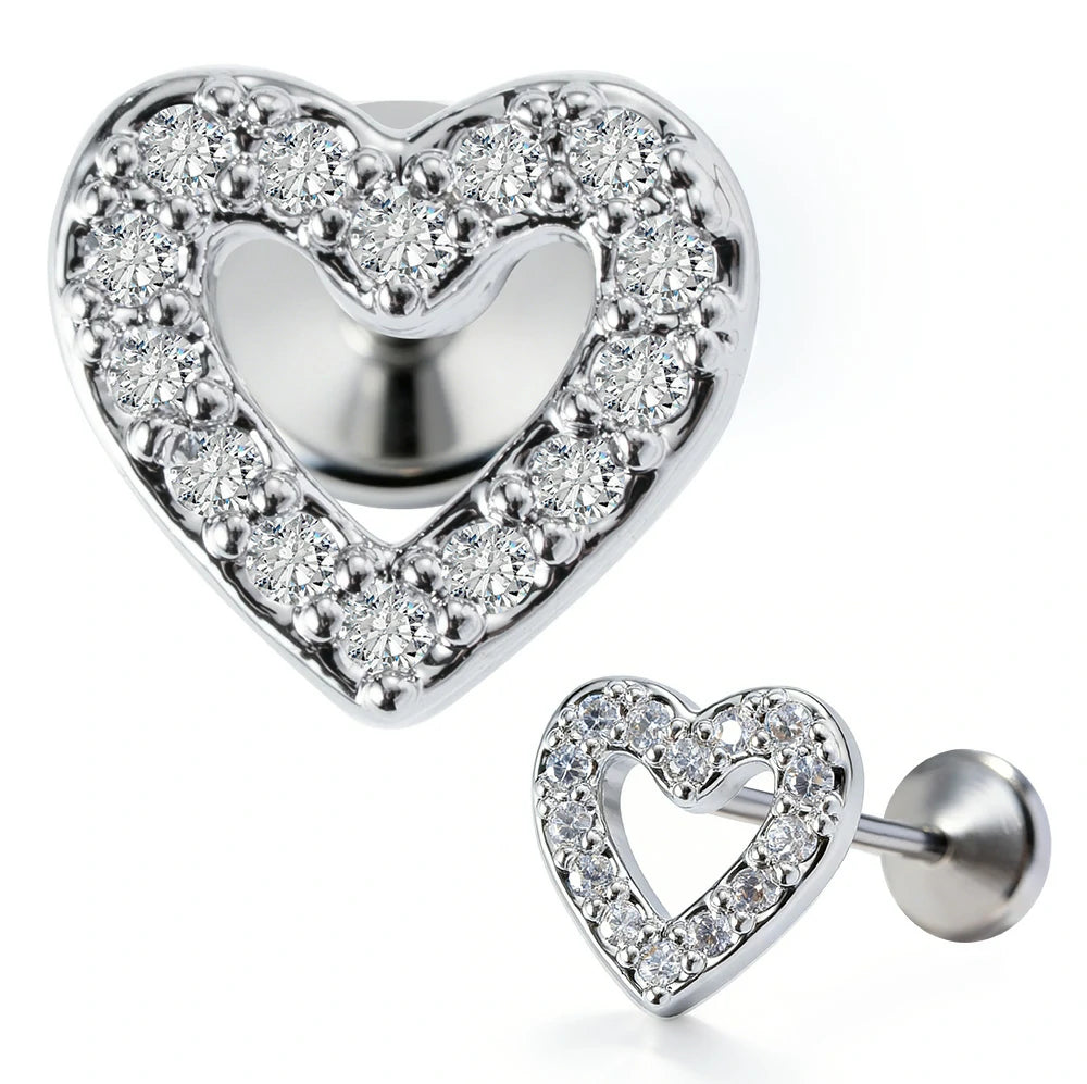 Star Earrings 16G 316L Pushin Heart Nose Stud Rings Push in Threadless Surgical Steel Flat Back Lobe Helix