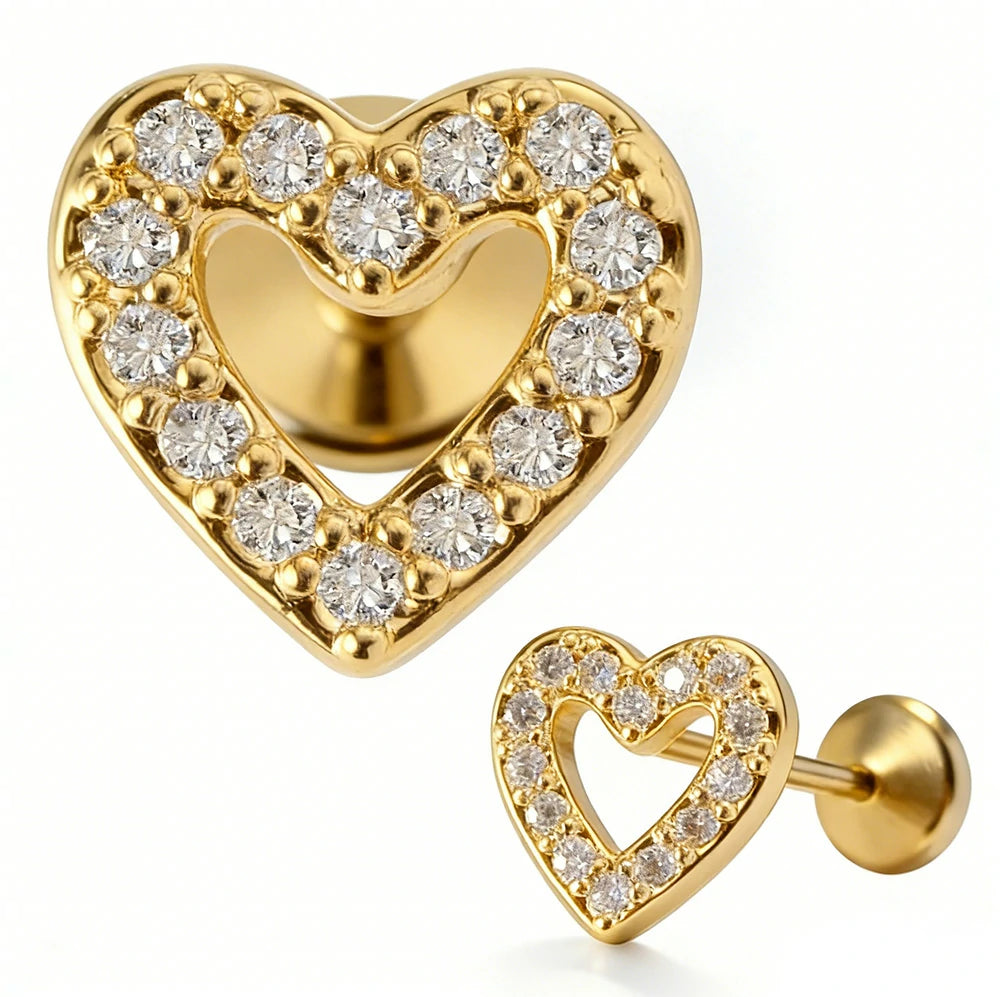 Star Earrings 16G 316L Pushin Heart Nose Stud Rings Push in Threadless Surgical Steel Flat Back Lobe Helix