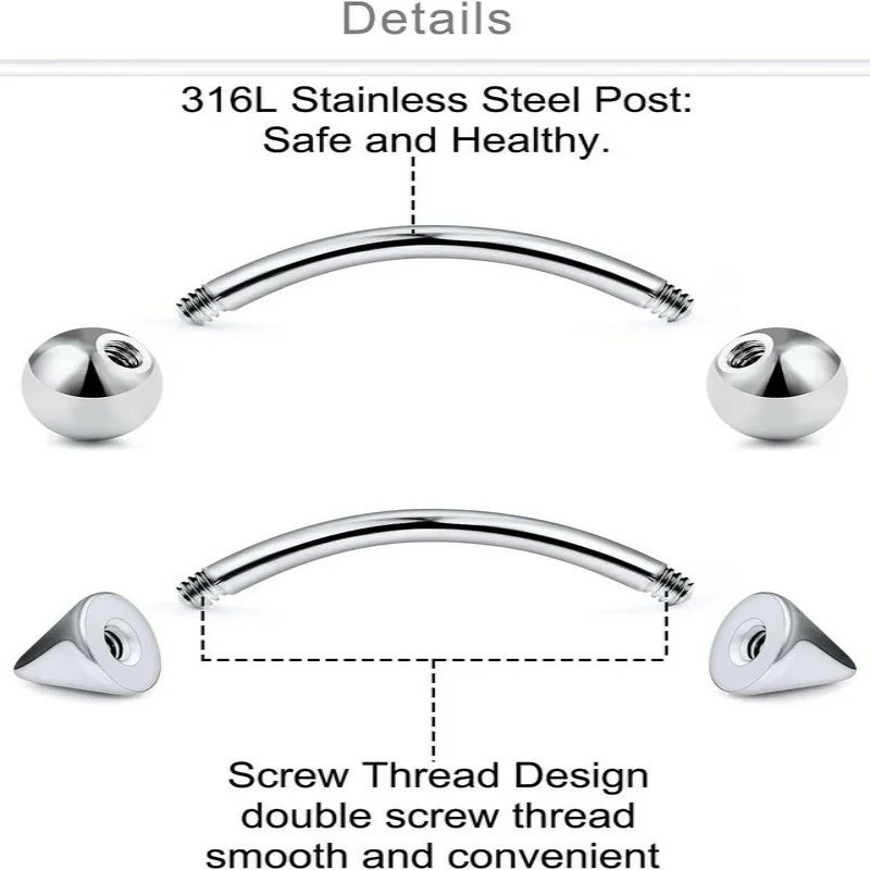 Surgical Steel Curved Barbell Tiny Eyebrow Ring Vertical Labret Lip Jewelry