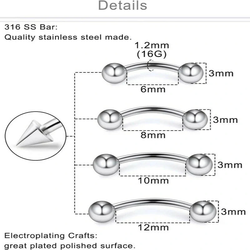 Surgical Steel Curved Barbell Tiny Eyebrow Ring Vertical Labret Lip Jewelry