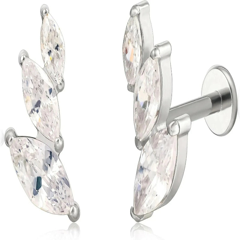 F136 Threadless Push in Titanium Earrings,Hypoallergenic Flat Back Cubic Zirconia
