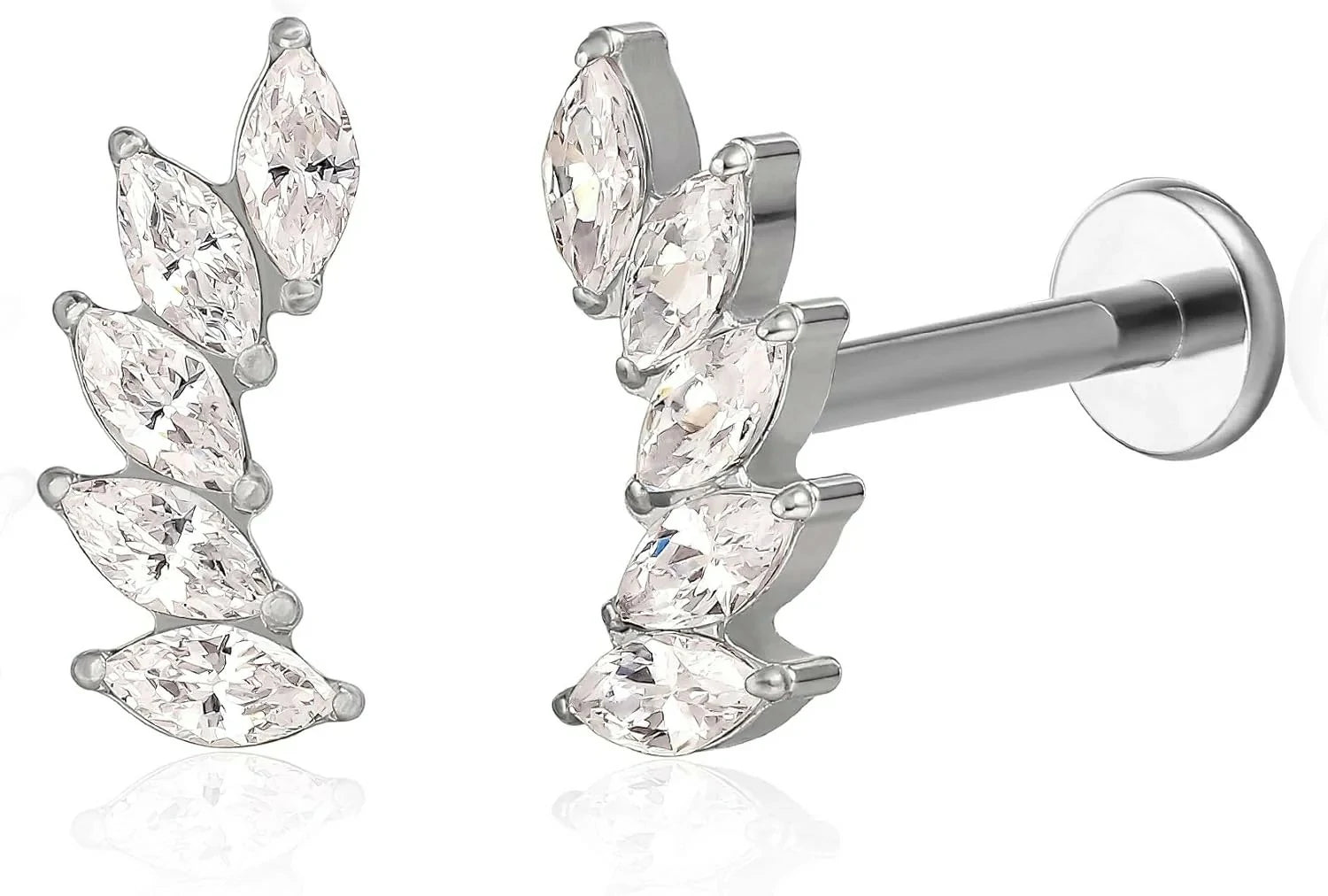 F136 Threadless Push in Titanium Earrings,Hypoallergenic Flat Back Cubic Zirconia