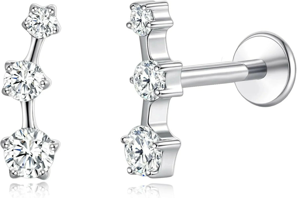 F136 Threadless Push in Titanium Earrings,Hypoallergenic Flat Back Cubic Zirconia