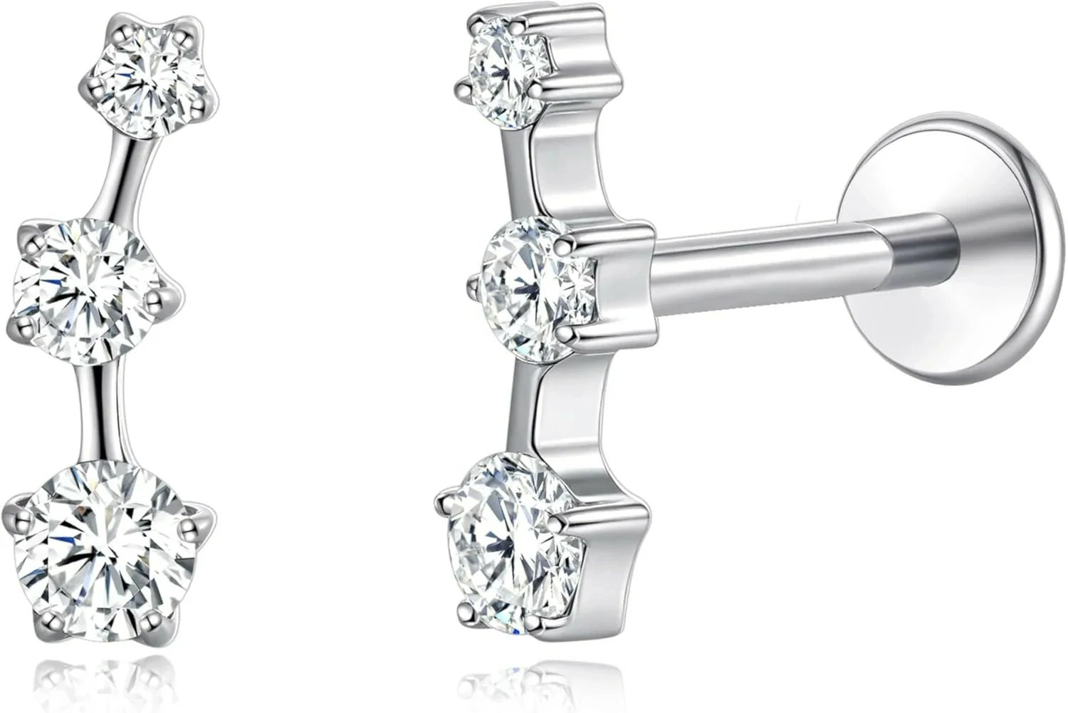 F136 Threadless Push in Titanium Earrings,Hypoallergenic Flat Back Cubic Zirconia