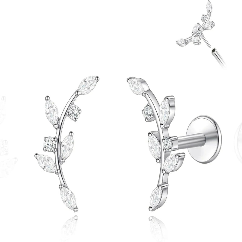 F136 Threadless Push in Titanium Earrings,Hypoallergenic Flat Back Cubic Zirconia