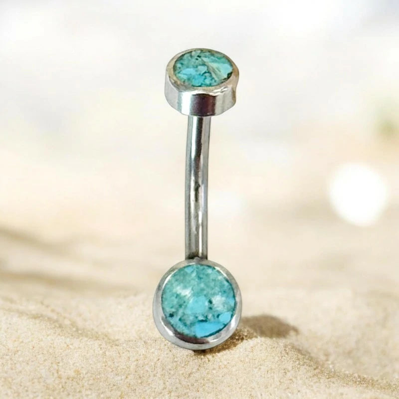 Western Belly Button Ring with Turquoise Inlay Stainless Steel Belly Button Navel Ring