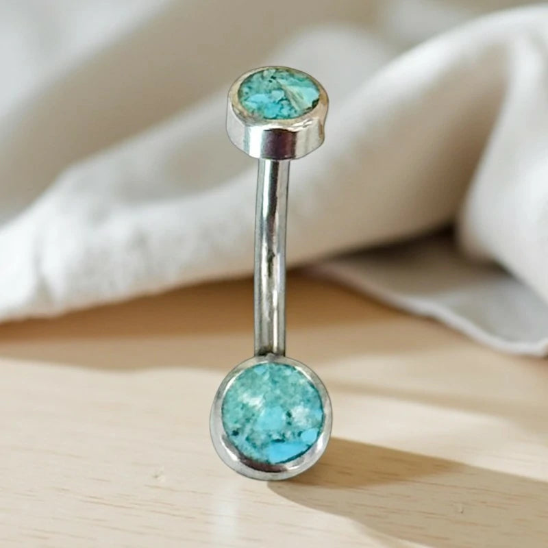 Western Belly Button Ring with Turquoise Inlay Stainless Steel Belly Button Navel Ring