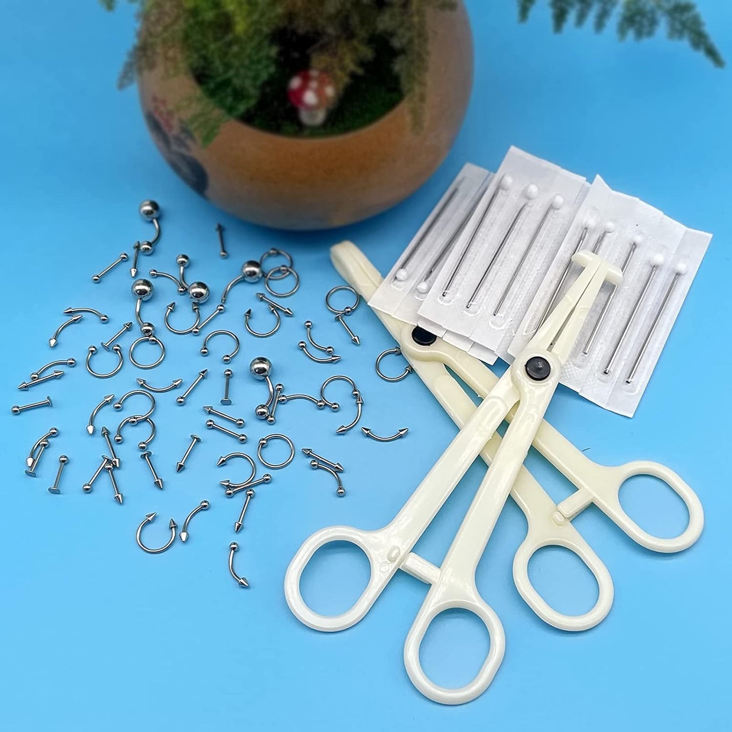 A - minusone 84PCS Body Septum Piercing Kit 14G 16G Tools for Nose Tongue Lip Ear Eyebrow Belly Button Cartilage Tragus Industrial Barbell Helix Daith Piercing Jewelry Clamps - QIAO CrystalQIAO CrystalQIAO Crystal