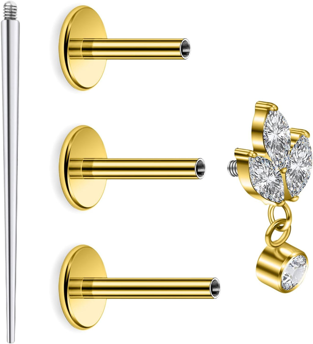 Astm F136 Titanium Internally Threaded Flat Back Earrings Tragus Helix Conch - QIAO CrystalQIAO CrystalQIAO Crystal