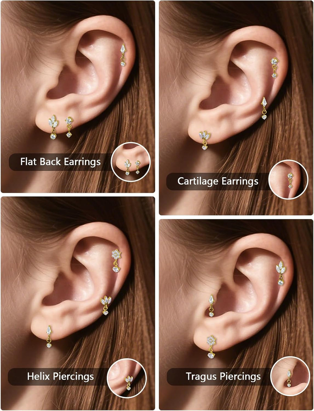 Astm F136 Titanium Internally Threaded Flat Back Earrings Tragus Helix Conch - QIAO CrystalQIAO CrystalQIAO Crystal