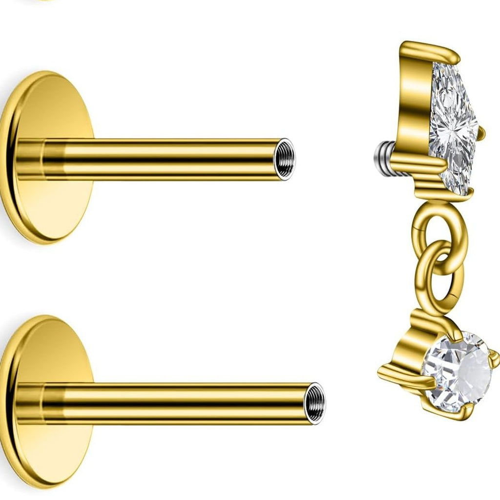 Astm F136 Titanium Internally Threaded Flat Back Earrings Tragus Helix Conch - QIAO CrystalQIAO CrystalQIAO Crystal