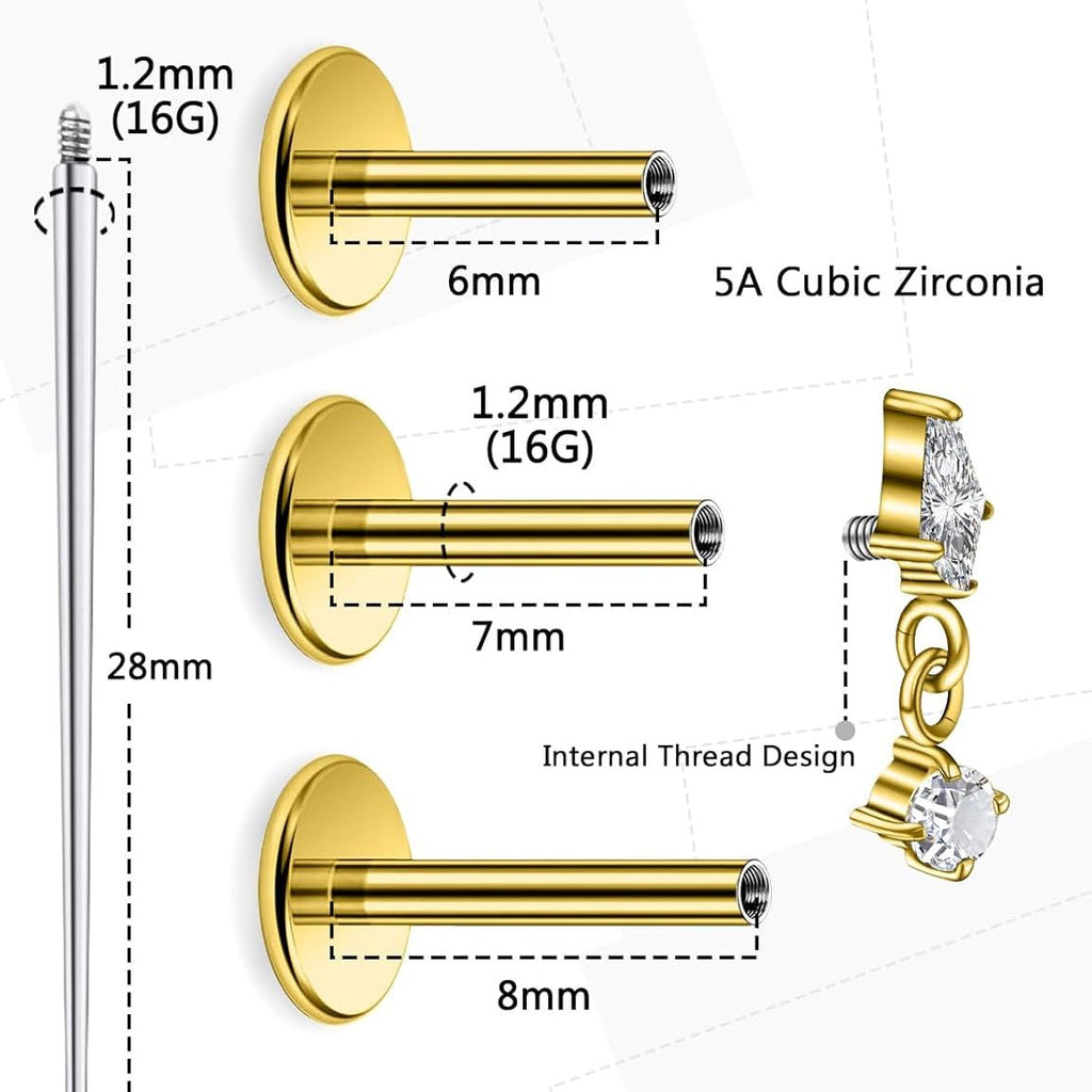 Astm F136 Titanium Internally Threaded Flat Back Earrings Tragus Helix Conch - QIAO CrystalQIAO CrystalQIAO Crystal