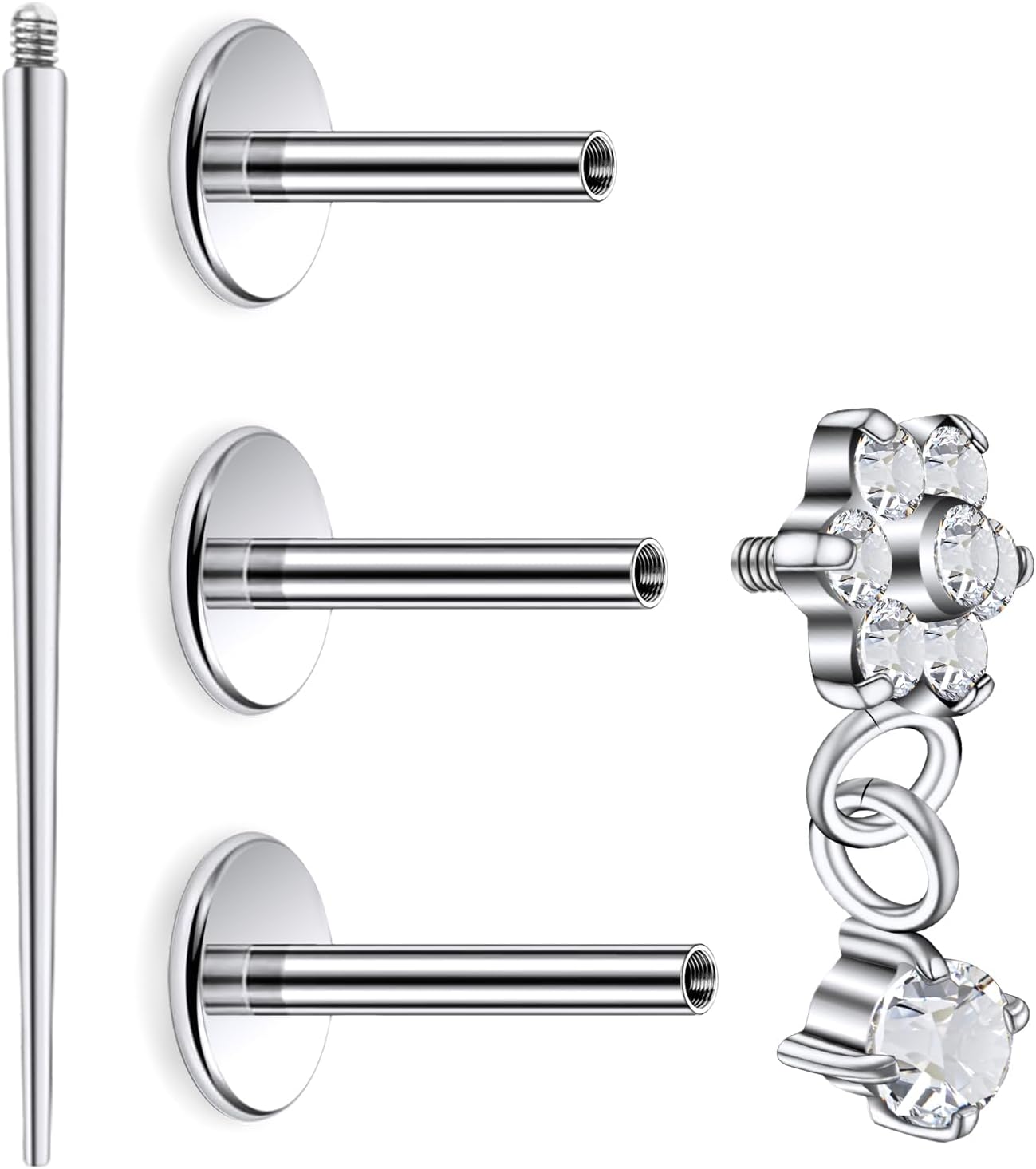 Astm F136 Titanium Internally Threaded Flat Back Earrings Tragus Helix Conch - QIAO CrystalQIAO CrystalQIAO Crystal