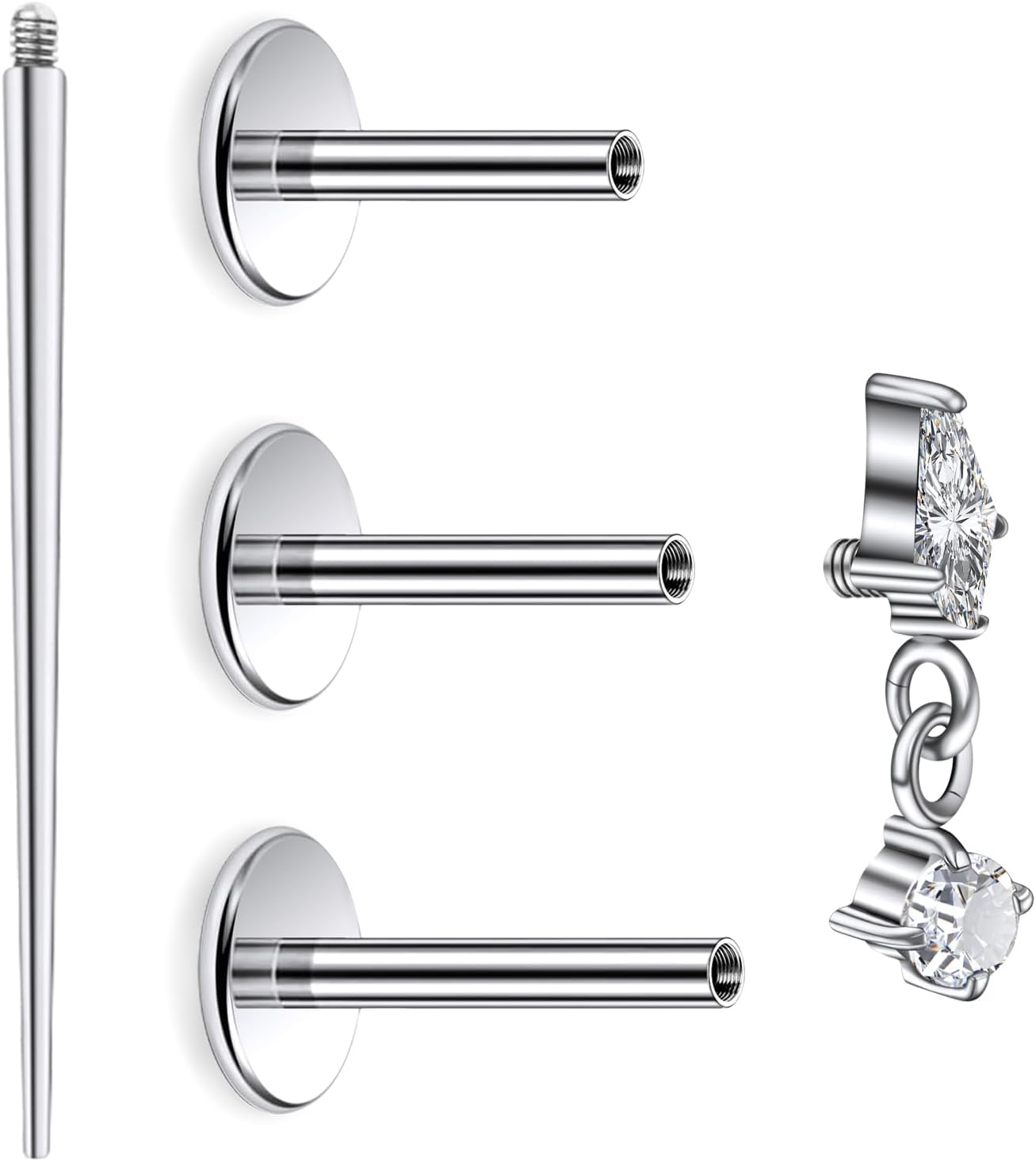 Astm F136 Titanium Internally Threaded Flat Back Earrings Tragus Helix Conch - QIAO CrystalQIAO CrystalQIAO Crystal