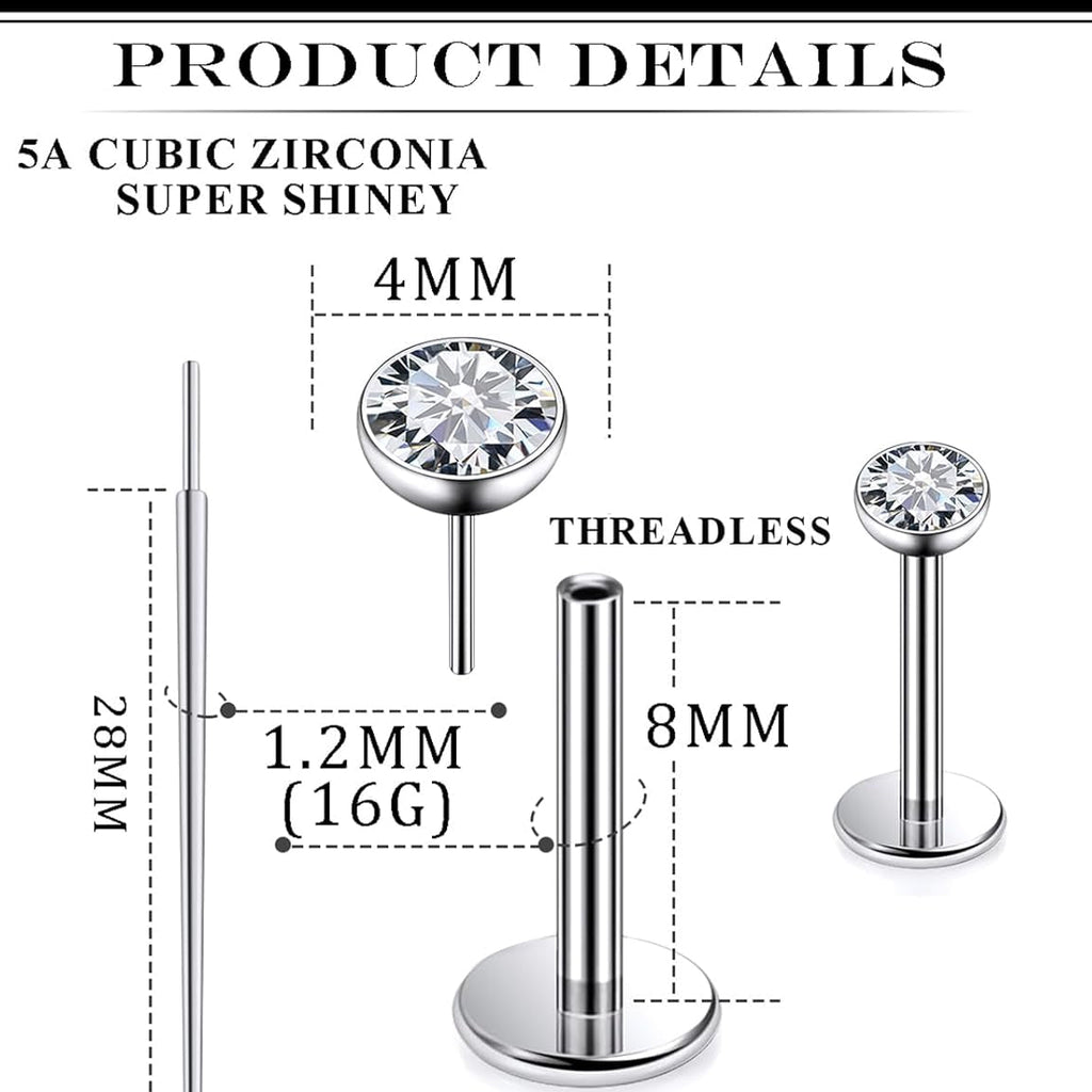 Astm F136 Titanium Threadless Flat Back Earrings Nose Studs Tragus Helix Conch Cartilage - QIAO CrystalQIAO CrystalQIAO Crystal