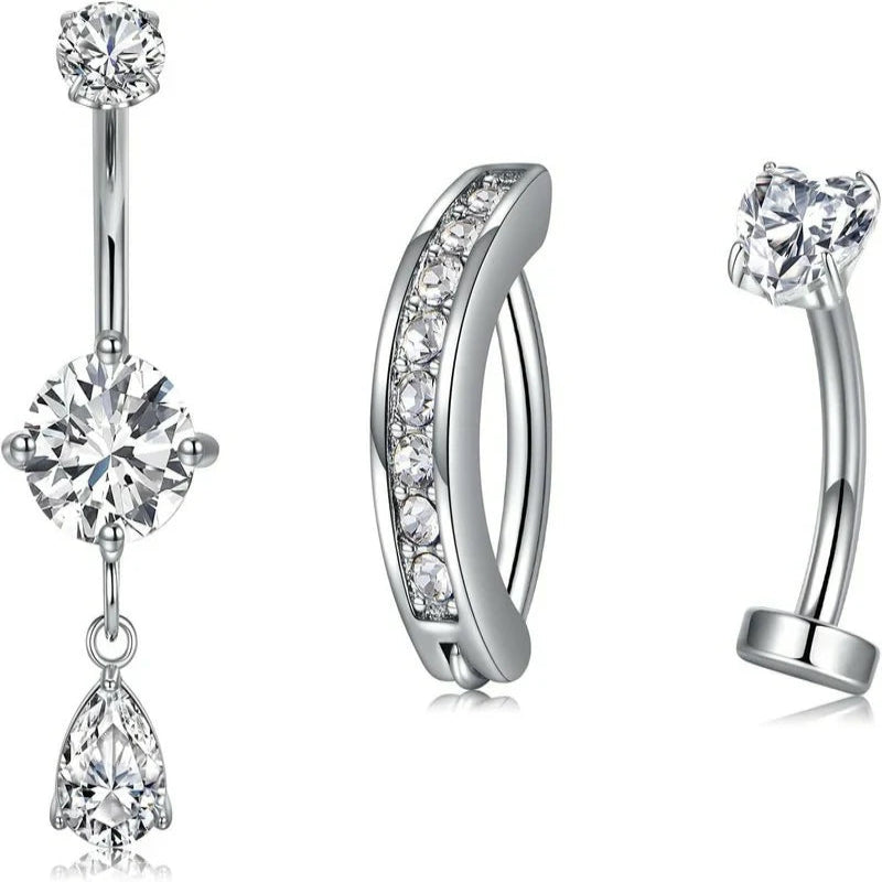 Belly Button Ring Clear CZ Dangle Belly Button Piercing Belly Rings Dangle Belly Button Rings Surgical Steel Teardrop Dangle Belly Button Jewelry for Women Silver Gold