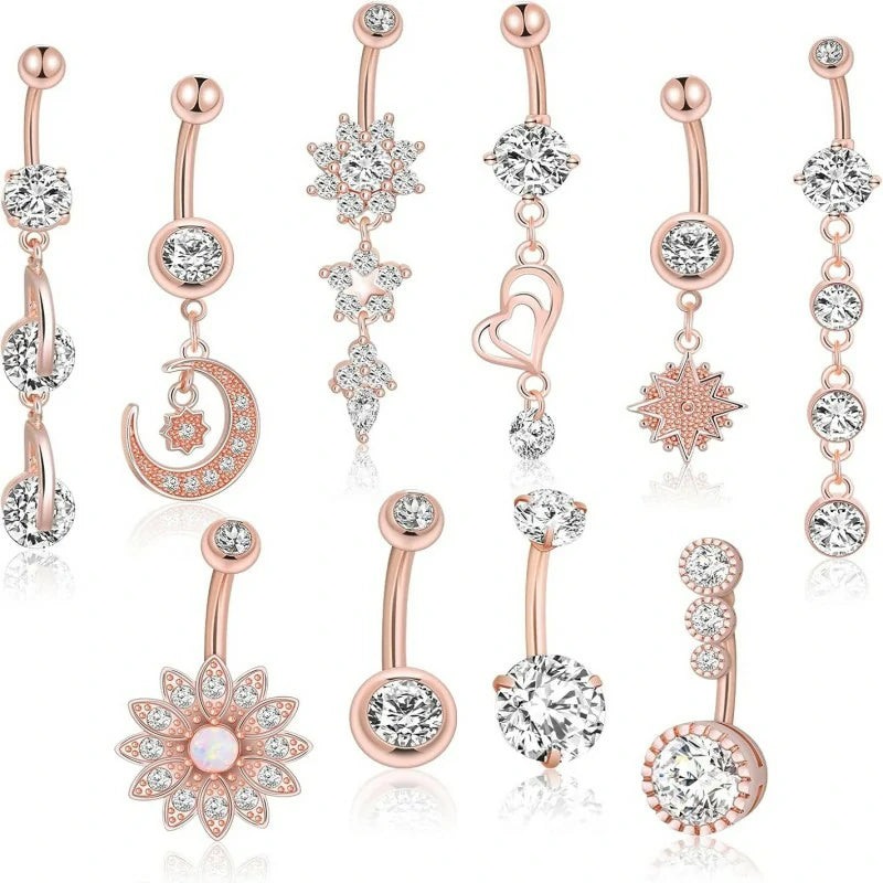 10 PCS 14G Surgical Steel Belly Button Rings Barbell Jewelry Rings Bulk for Body Piercing