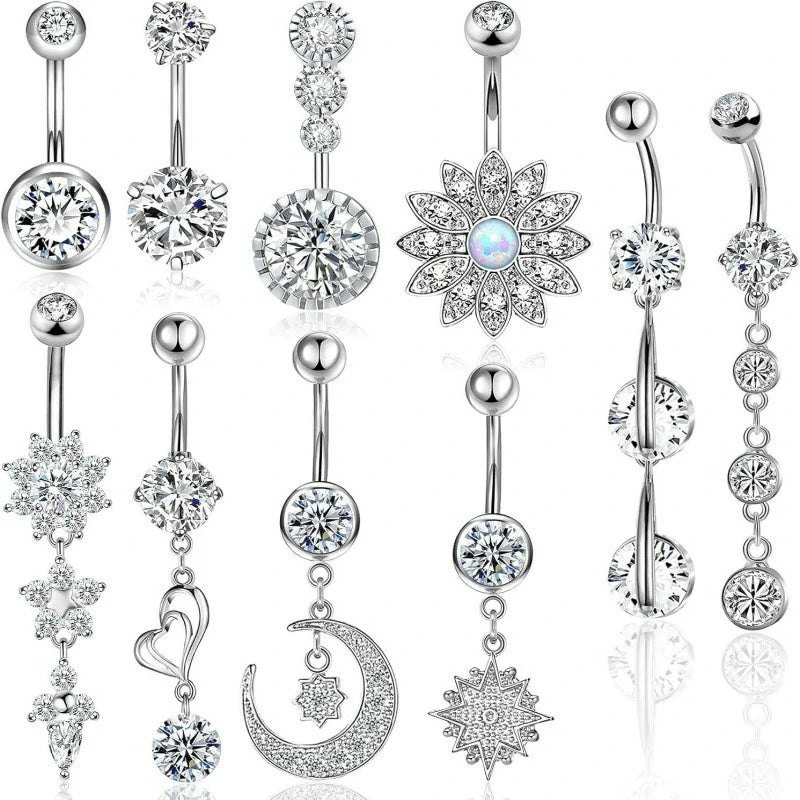 10 PCS 14G Surgical Steel Belly Button Rings Barbell Jewelry Rings Bulk for Body Piercing