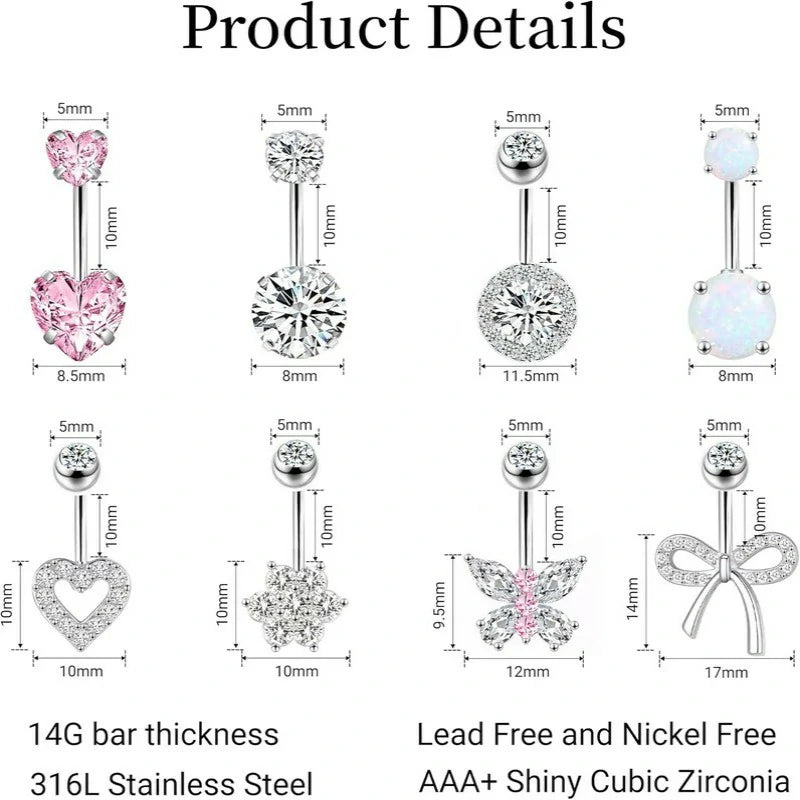 Belly Button Ring 14G Belly Piercing Jewelry Navel Rings Stainless Steel Belly Rings
