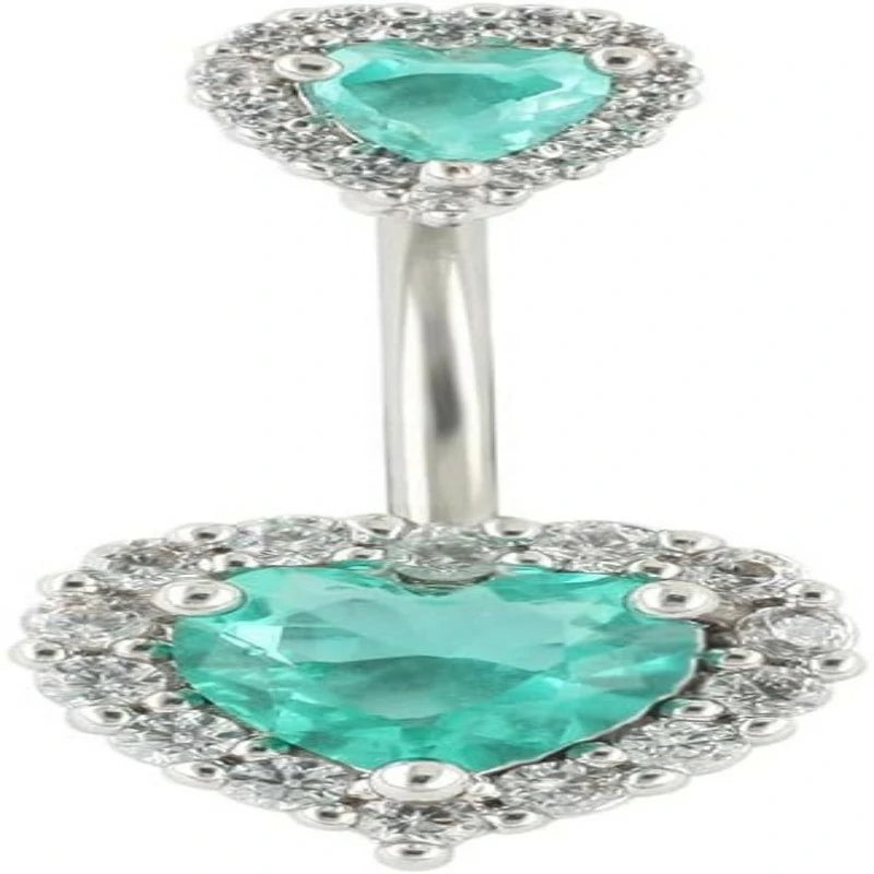 Belly Button Ring Belly Piercing Heart CZ Lake Green Stainless Steel