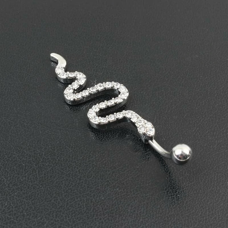Stainless Steel Dangle Belly Button Rings Sparkling Zircon Piercing Dangling Snake Navel