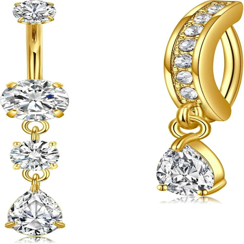 Belly Button Ring Clear CZ Dangle Belly Button Piercing Belly Rings Dangle Belly Button Rings Surgical Steel Teardrop Dangle Belly Button Jewelry for Women Silver Gold