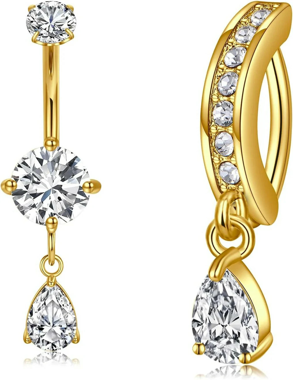 Belly Button Ring Clear CZ Dangle Belly Button Piercing Belly Rings Dangle Belly Button Rings Surgical Steel Teardrop Dangle Belly Button Jewelry for Women Silver Gold