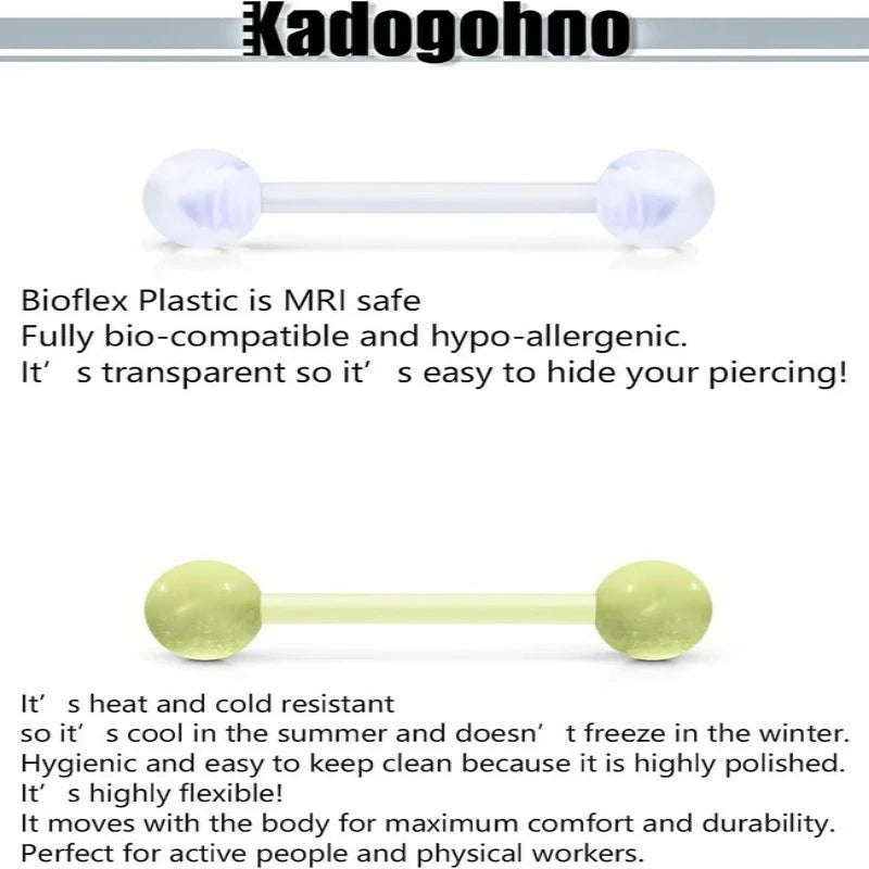 Flexible Bioplast Glow in The Dark 14G 14/16mm Bars Nipple Bridge Tongue Rings Piercing