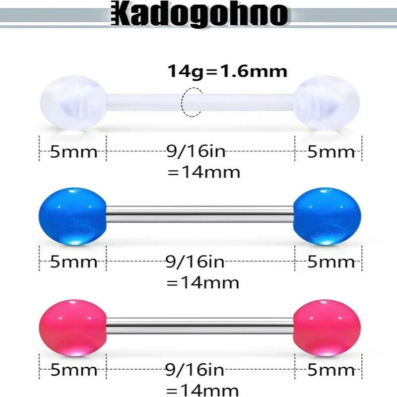 Flexible Bioplast Glow in The Dark 14G 14/16mm Bars Nipple Bridge Tongue Rings Piercing