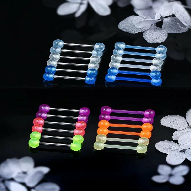 Flexible Bioplast Glow in The Dark 14G 14/16mm Bars Nipple Bridge Tongue Rings Piercing