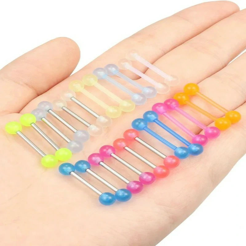 Flexible Bioplast Glow in The Dark 14G 14/16mm Bars Nipple Bridge Tongue Rings Piercing