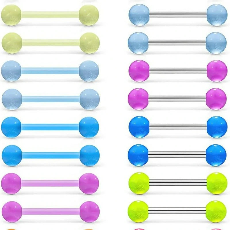 Flexible Bioplast Glow in The Dark 14G 14/16mm Bars Nipple Bridge Tongue Rings Piercing