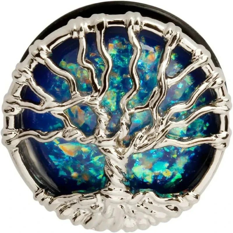 Blue Planet Silvery Tree Ear Plugs Tunnels Gauges Stretcher Piercings Jewelry - QIAO CrystalQIAO CrystalQIAO Crystal