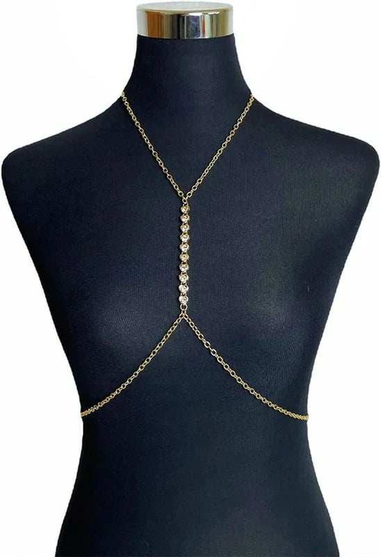 Body Chain Chest Chain Heart-shaped Rhinestone Sexy Chest Chain Fashionable Beach Bikini