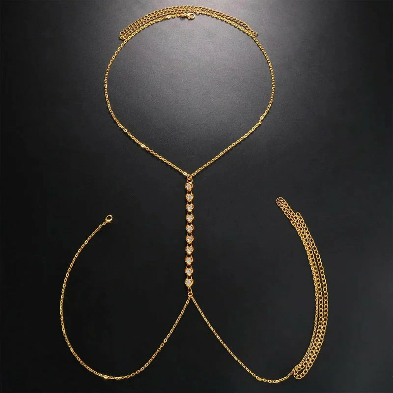 Body Chain Chest Chain Heart-shaped Rhinestone Sexy Chest Chain Fashionable Beach Bikini