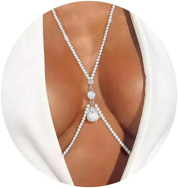Body Chain Chest Chain Heart-shaped Rhinestone Sexy Chest Chain Fashionable Beach Bikini