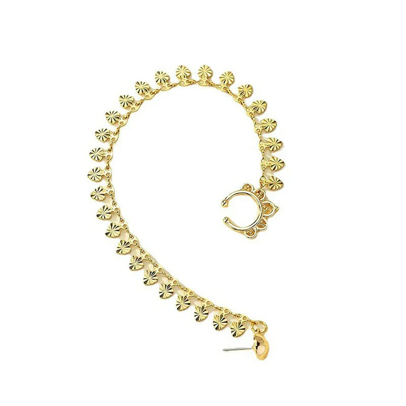 Punk Tassel Chain Nose Ring Vintage Sequins Clip On Nose Ring Gold Cuff Hoop