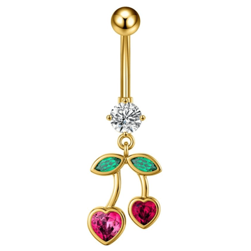 Cherry Dangle14G Stainless Steel Fruit Belly Navel Rings Internally Threaded Belly Barbell - QIAO Crystal我的商店QIAO Crystal