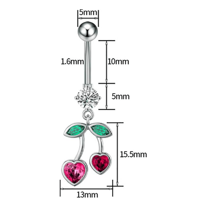 Cherry Dangle14G Stainless Steel Fruit Belly Navel Rings Internally Threaded Belly Barbell - QIAO Crystal我的商店QIAO Crystal
