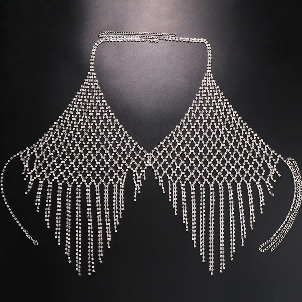 Chest Chain Bra Body Jewelry for Women Silver Bikini Bra Body Chains Underwear Party - QIAO CrystalQIAO CrystalQIAO Crystal