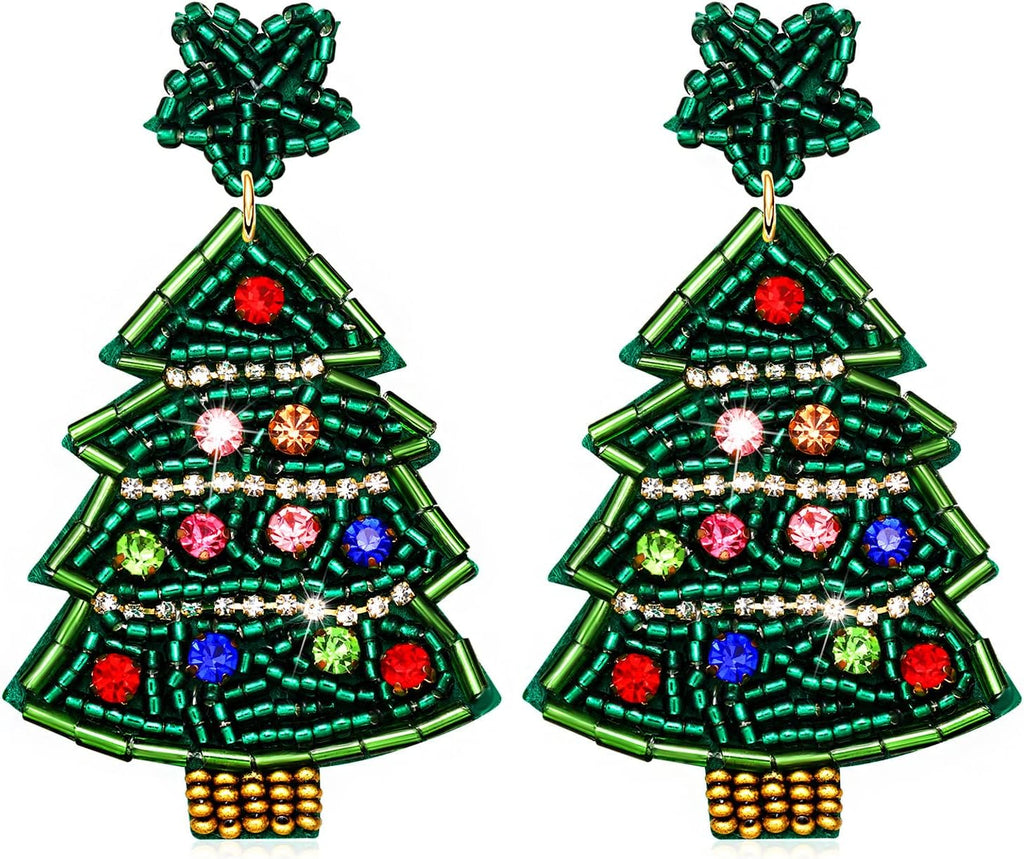 Christmas Earrings for Women Beaded Holiday Reindeer Bulb Boot Earrings Handmade Christmas Tree Drop Dangle Earrings Festive Jewelry Gifts - 我的商店我的商店我的商店