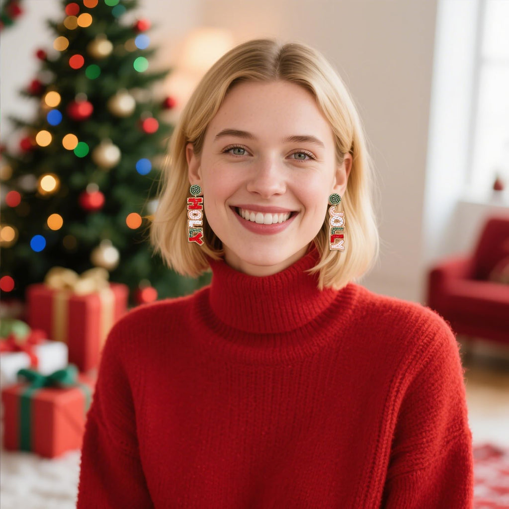 Christmas Earrings for Women Beaded Holiday Reindeer Bulb Boot Earrings Handmade Christmas Tree Drop Dangle Earrings Festive Jewelry Gifts - 我的商店我的商店我的商店