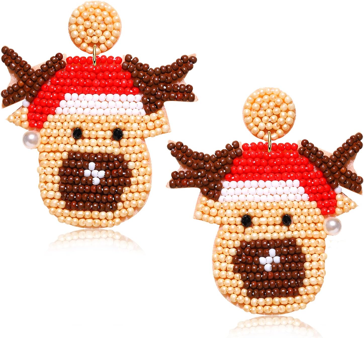 Christmas Earrings for Women Beaded Holiday Reindeer Bulb Boot Earrings Handmade Christmas Tree Drop Dangle Earrings Festive Jewelry Gifts - 我的商店我的商店我的商店