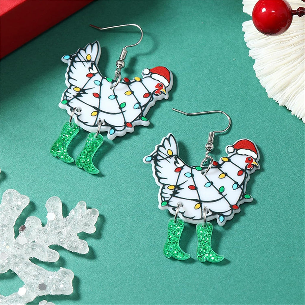 Christmas Earrings for Women Cute Funny Acrylic Christmas Santa Claus Tree Cat Dinosaur Earrings Xmas New Year Party Holiday Earring - 我的商店我的商店我的商店