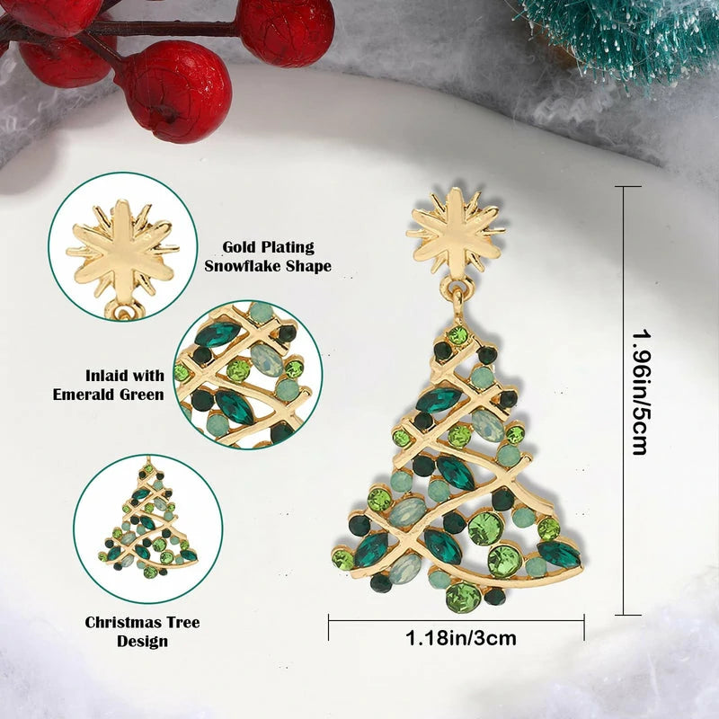 Christmas Earrings Xmas Tree Dangle Earrings Sparkling Crystal Jewelry Snowflake