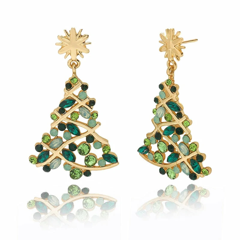 Christmas Earrings Xmas Tree Dangle Earrings Sparkling Crystal Jewelry Snowflake