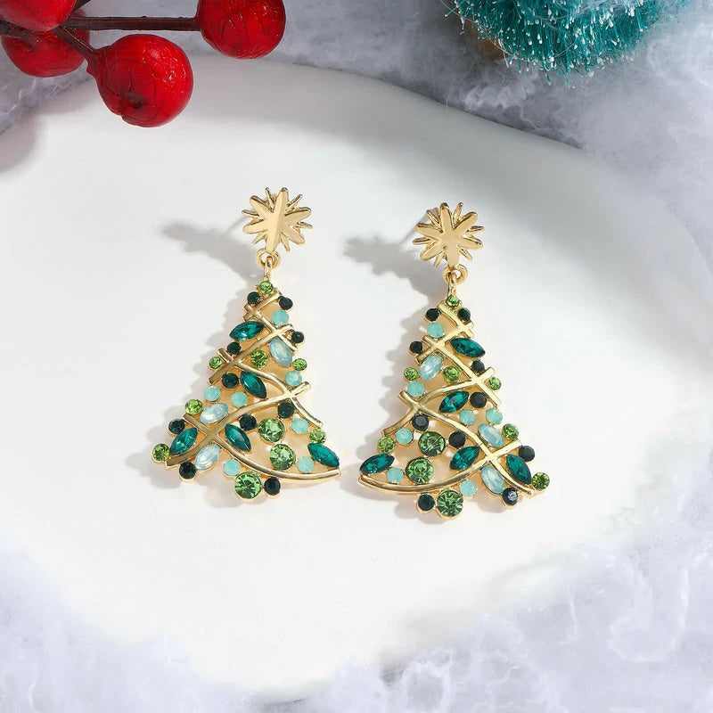 Christmas Earrings Xmas Tree Dangle Earrings Sparkling Crystal Jewelry Snowflake