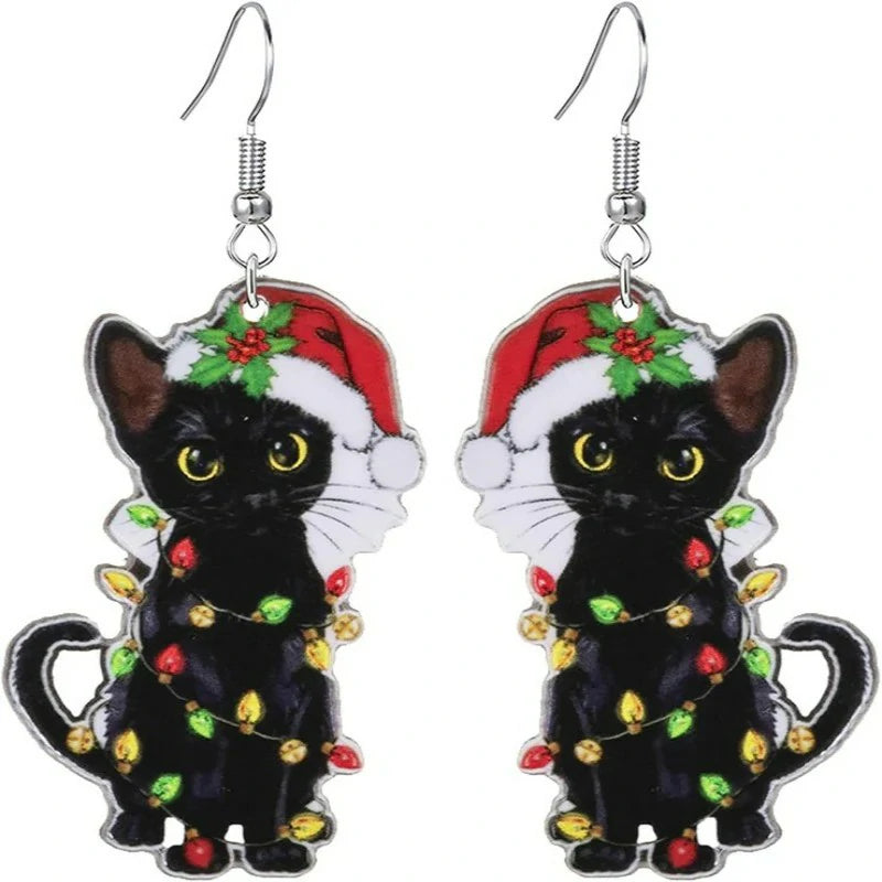 Christmas Earrings Cute Colorful Acrylic Christmas Santa Claus Tree Gingerbread Man Dangle Drop Holiday Earrings Decoration