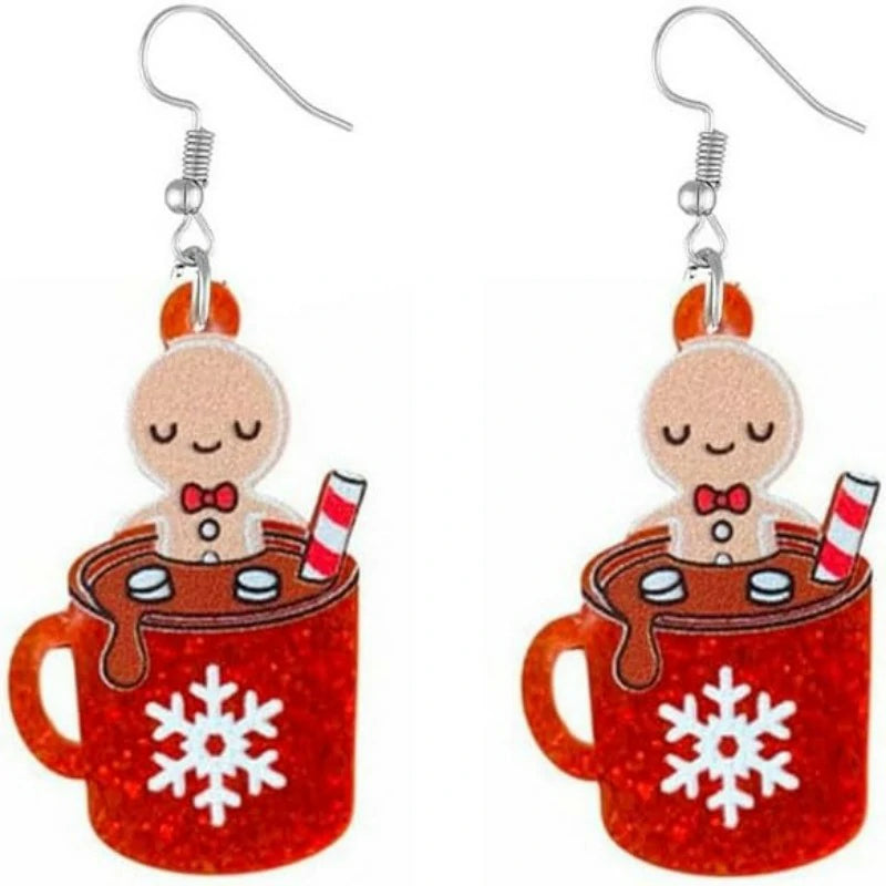 Christmas Earrings Cute Colorful Acrylic Christmas Santa Claus Tree Gingerbread Man Dangle Drop Holiday Earrings Decoration