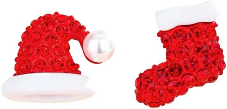 Christmas Gift Rhinestone Elk Stud Earrings for Women Red Crystal Santa Hat Dangle Earrings Necklace Set - 我的商店我的商店我的商店
